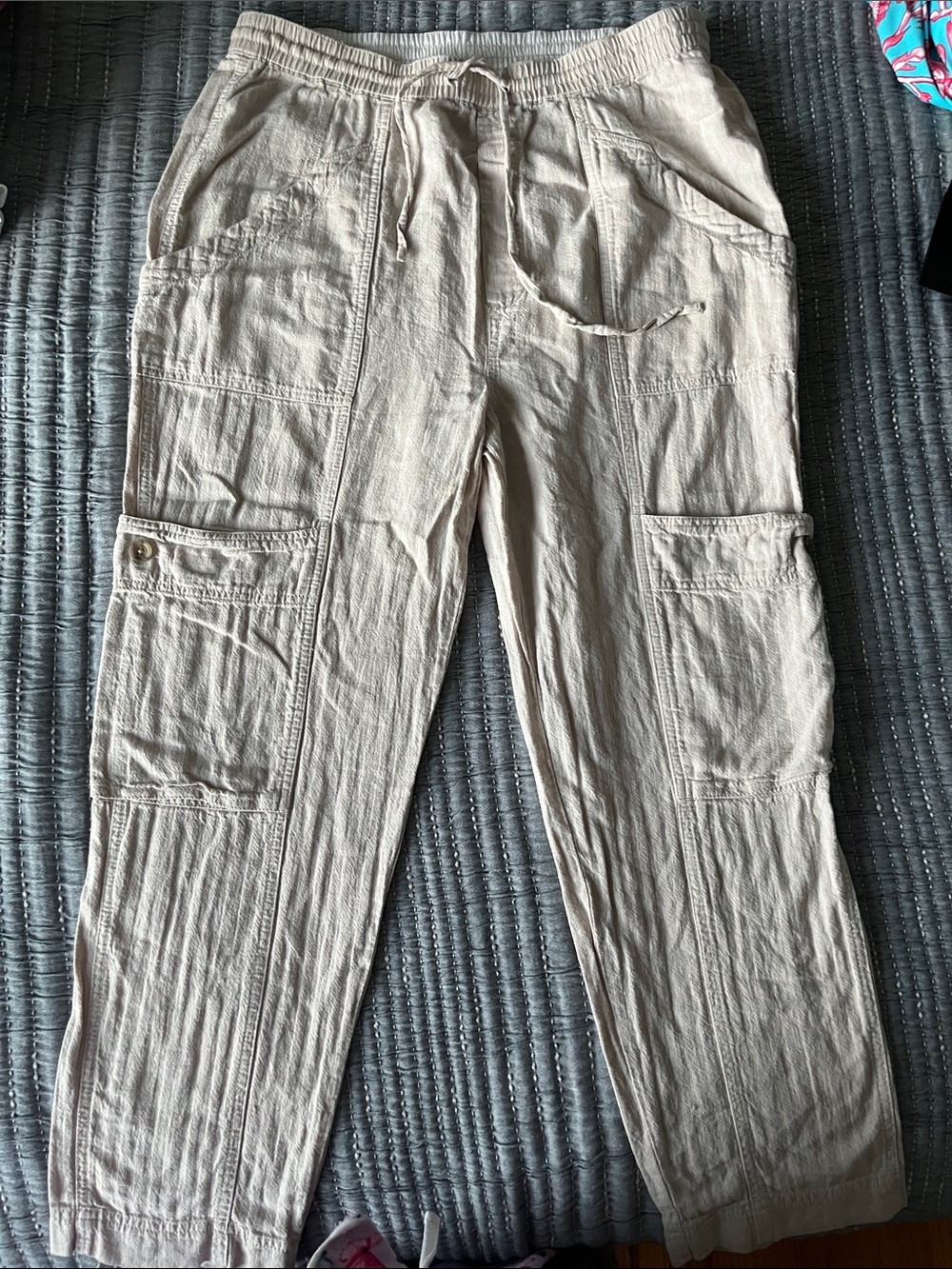 Free People Beige Straight-Leg Utility Pants